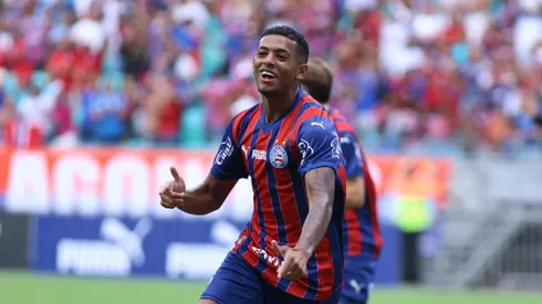 BA - SALVADOR - 17/01/2026 - BAIANO 2026, BAHIA X GALICIA - Kaue Furquim jogador do Bahia comemora seu gol durante partida contra o Galicia no estadio Fonte Nova pelo campeonato Baiano 2026. Foto: Marcio Jose/AGIF
