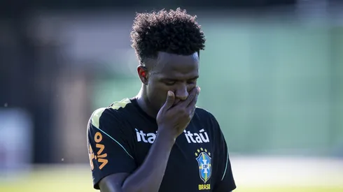 NEW YORK, NEW YORK - JUNE 3: Vinícius Junior #7 of Brazil during training at Columbia Park Training Facility on June 3, 2026 in Morristown, New Jersey. (Photo by Ira L. Black/Getty Images)