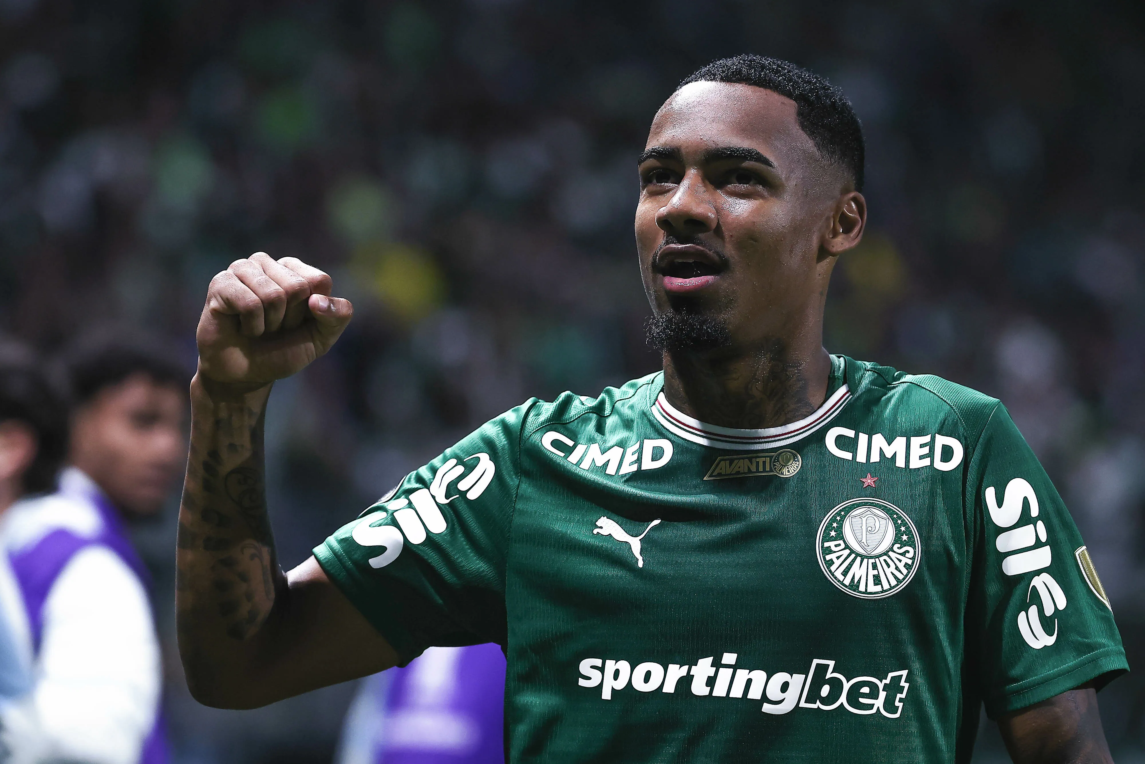 SP – SAO PAULO – 28/05/2026 – COPA LIBERTADORES 2026, PALMEIRAS X JUNIOR BARRANQUILLA – Allan jogador do Palmeiras comemora seu gol durante partida contra o Junior Barranquilla no estadio Nubank Arena pelo campeonato Copa Libertadores 2026. Foto: Ettore Chiereguini/AGIF