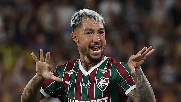 Lucho Acosta of Fluminense celebrates after scoring the first goal of his team during the match between Fluminense and Botafogo as part of Brasileirao 2026 at Maracana Stadium on February 12, 2026 in Rio de Janeiro, Brazil. (Photo by Wagner Meier/Getty Images)
