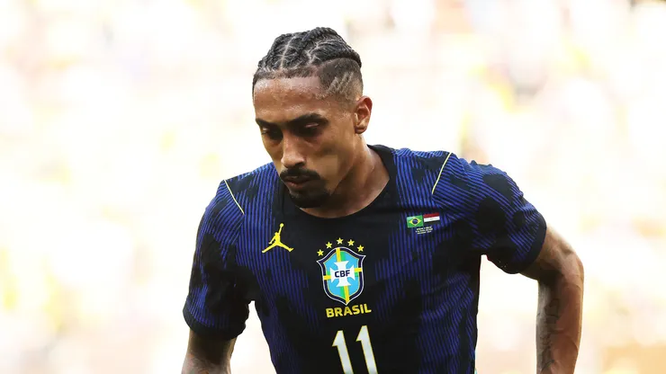 CLEVELAND, OHIO - JUNE 06: Raphinha of Brazil gestures during the international friendly match between Brazil and Egypt at Huntington Bank Field on June 06, 2026 in Cleveland, Ohio. (Photo by Kirk Irwin/Getty Images)