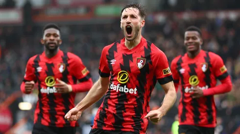 BOURNEMOUTH, ENGLAND - MAY 06: Matias Vina of AFC Bournemouth celebrates after scoring their sides first goal during the Premier League match between AFC Bournemouth and Chelsea FC at Vitality Stadium on May 06, 2023 in Bournemouth, England. (Photo by Bryn Lennon/Getty Images)
