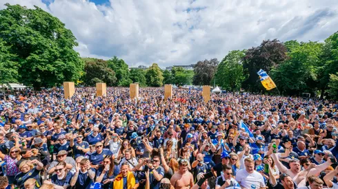 Scotland fans gather in the city center prior to the Group A Scotland v Hungary match of the UEFA EURO 2024 football championship on June 23, 2024 in Stuttgart, Germany. Scotland is in third place in its group going into the match.