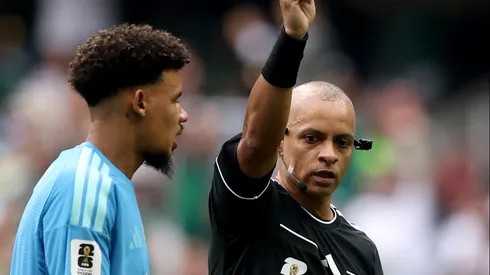 Referee Wilton Sampaio issues a red card to Sphephelo Sithole #13 of South Africa during the FIFA World Cup 2026 Group A match between Mexico and South Africa at Mexico City Stadium on June 11, 2026 in Mexico City, Mexico. (Photo by Luke Hales/Getty Images)