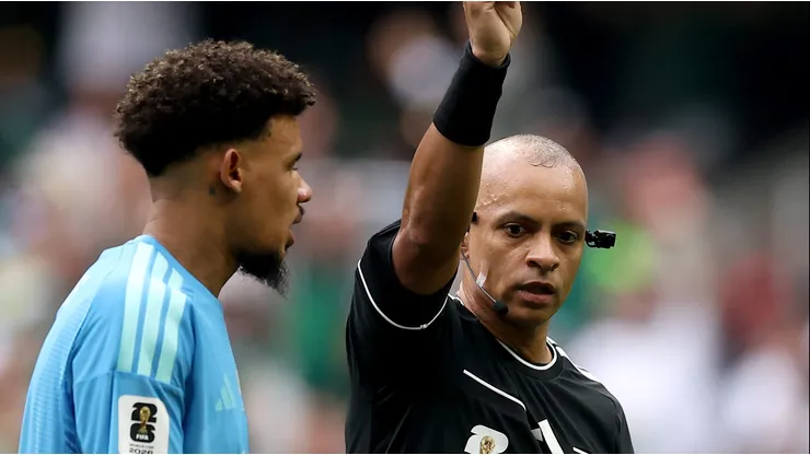 Referee Wilton Sampaio issues a red card to Sphephelo Sithole #13 of South Africa during the FIFA World Cup 2026 Group A match between Mexico and South Africa at Mexico City Stadium on June 11, 2026 in Mexico City, Mexico. (Photo by Luke Hales/Getty Images)