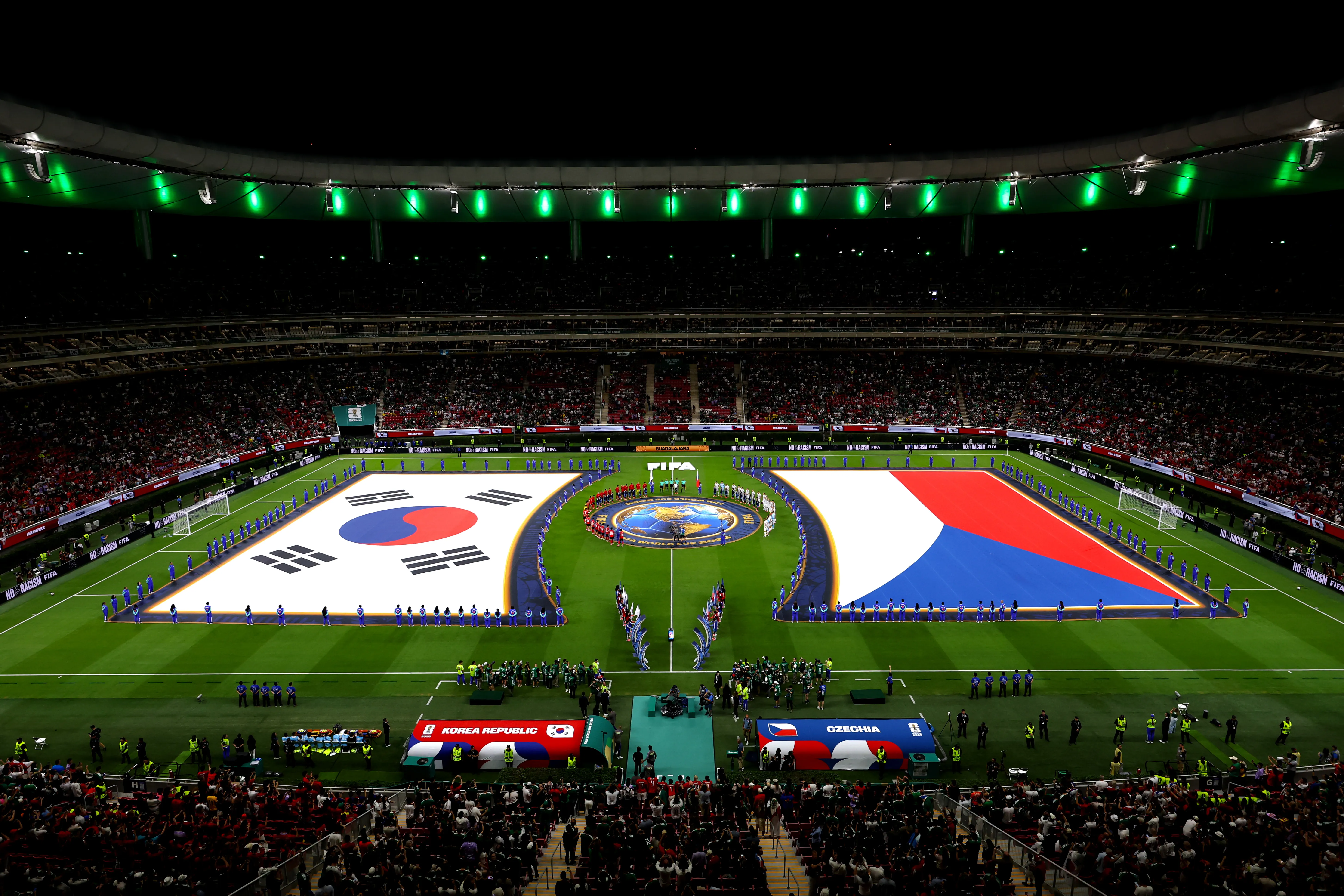GUADALAJARA, MEXICO – JUNE 11: General view inside the stadium as players of both side’s walk out before the FIFA World Cup 2026 Group A match between Korea Republic and Czechia at Guadalajara Stadium on June 11, 2026 in Guadalajara, Mexico. (Photo by Lars Baron/Getty Images)