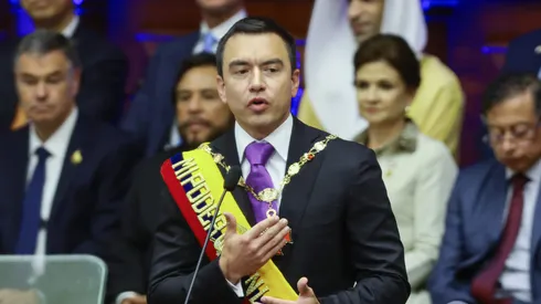 QUITO, ECUADOR – MAY 24: President of Ecuador Daniel Noboa gives a speech during the presidential inauguration at National Assembly building on May 24, 2025 in Quito, Ecuador. Noboa inaugurates his first complete 4-year term after serving 17 months in office due to President Guillermo Lasso "cross death" call to dissolve parliament and early elections. (Photo by Franklin Jacome/Getty Images)