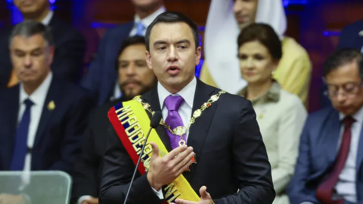 QUITO, ECUADOR - MAY 24: President of Ecuador Daniel Noboa gives a speech during the presidential inauguration at National Assembly building on May 24, 2025 in Quito, Ecuador. Noboa inaugurates his first complete 4-year term after serving 17 months in office due to President Guillermo Lasso "cross death" call to dissolve parliament and early elections. (Photo by Franklin Jacome/Getty Images)