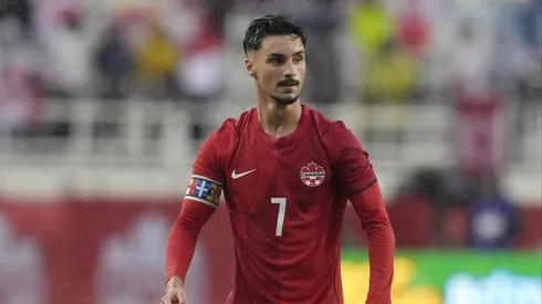 EDMONTON, CANADA – JUNE 1: Stephen Eustaquio #7 of Canada runs up field during the international friendly match against Uzbekistan at Commonwealth Stadium on June 1, 2026 in Edmonton, Canada. (Photo by Jeff Vinnick/Getty Images)