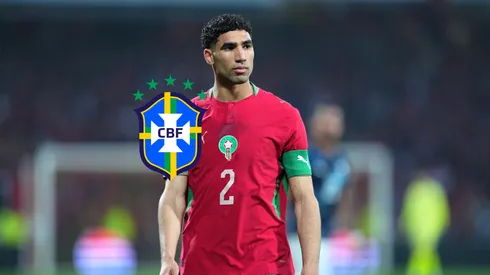 Achraf Hakimi, do Marrocos, observa durante a partida amistosa internacional entre Marrocos e Paraguai no Stade Bollaert-Delelis, em 31 de março de 2026, em Lens, França. (Foto de Franco Arland/Getty Images)