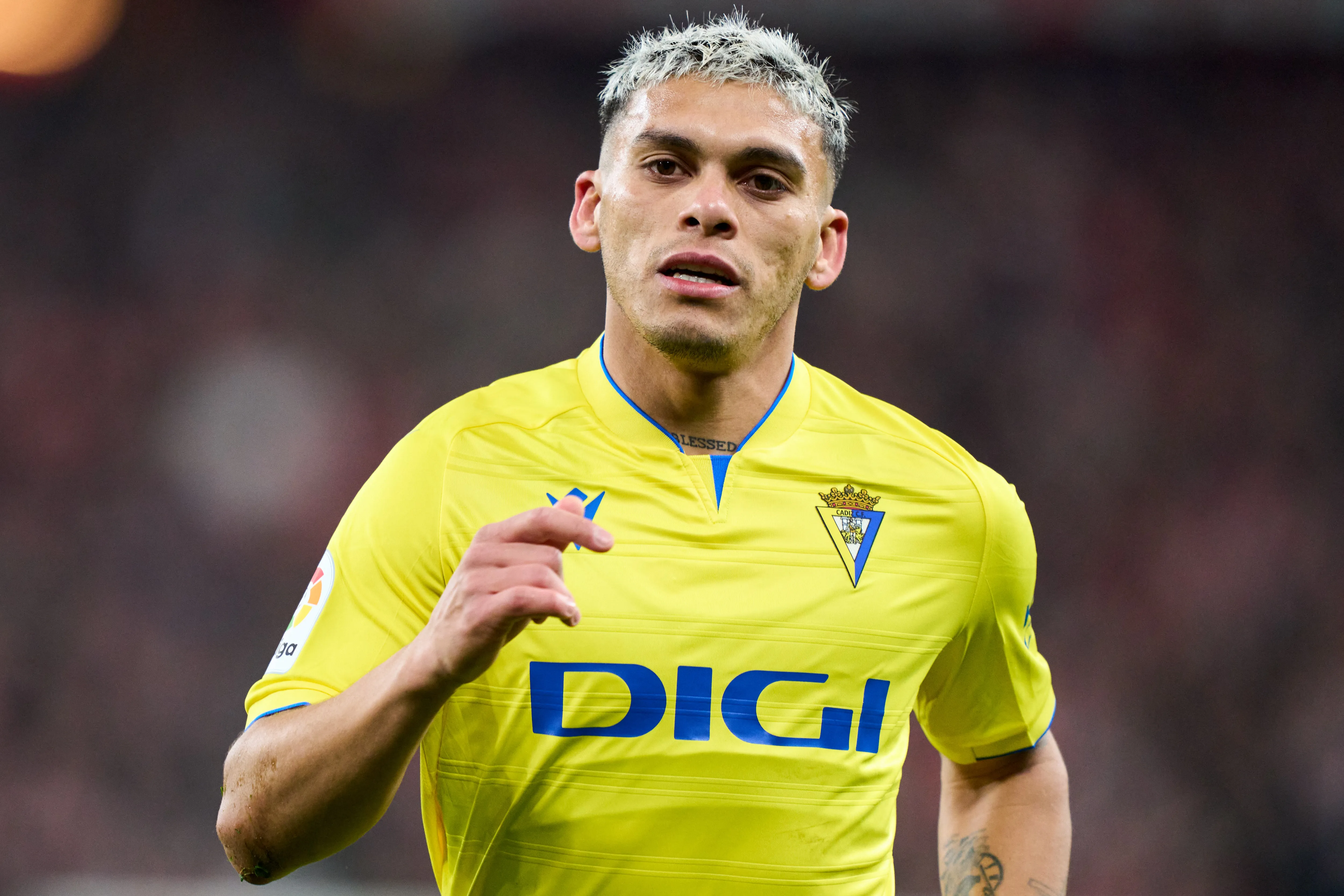 BILBAO, SPAIN – FEBRUARY 03: Brian Alexis Ocampo of Cadiz CF reacts during the LaLiga Santander match between Athletic Club and Cadiz CF at San Mames Stadium on February 03, 2023 in Bilbao, Spain. (Photo by Juan Manuel Serrano Arce/Getty Images)