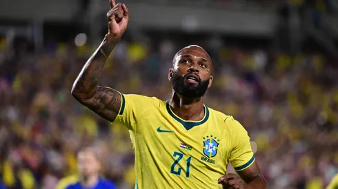 ORLANDO, FLORIDA – MARCH 31: Igor Thiago of Brazil celebrates after scoring his team's second goal during the international friendly match between Brazil and Croatia at Camping World Stadium on March 31, 2026 in Orlando, Florida. (Photo by Julio Aguilar/Getty Images)