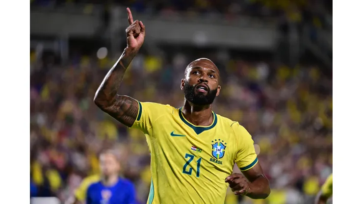 ORLANDO, FLORIDA - MARCH 31: Igor Thiago of Brazil celebrates after scoring his team's second goal during the international friendly match between Brazil and Croatia at Camping World Stadium on March 31, 2026 in Orlando, Florida. (Photo by Julio Aguilar/Getty Images)
