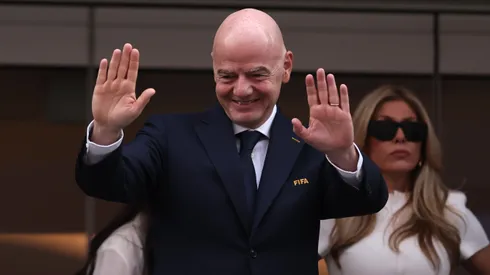 LOS ANGELES, CALIFORNIA – JUNE 12: Gianni Infantino, President of FIFA, waves before the FIFA World Cup 2026 Group D match between USA and Paraguay at Los Angeles Stadium on June 12, 2026 in Los Angeles, California. (Photo by Richard Heathcote/Getty Images)