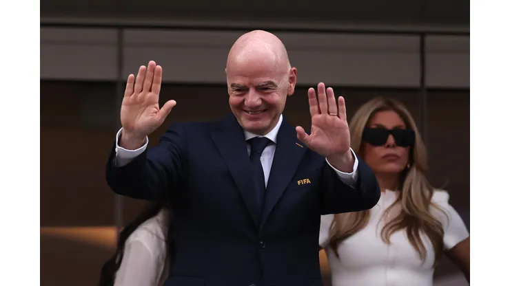 LOS ANGELES, CALIFORNIA - JUNE 12: Gianni Infantino, President of FIFA, waves before the FIFA World Cup 2026 Group D match between USA and Paraguay at Los Angeles Stadium on June 12, 2026 in Los Angeles, California. (Photo by Richard Heathcote/Getty Images)
