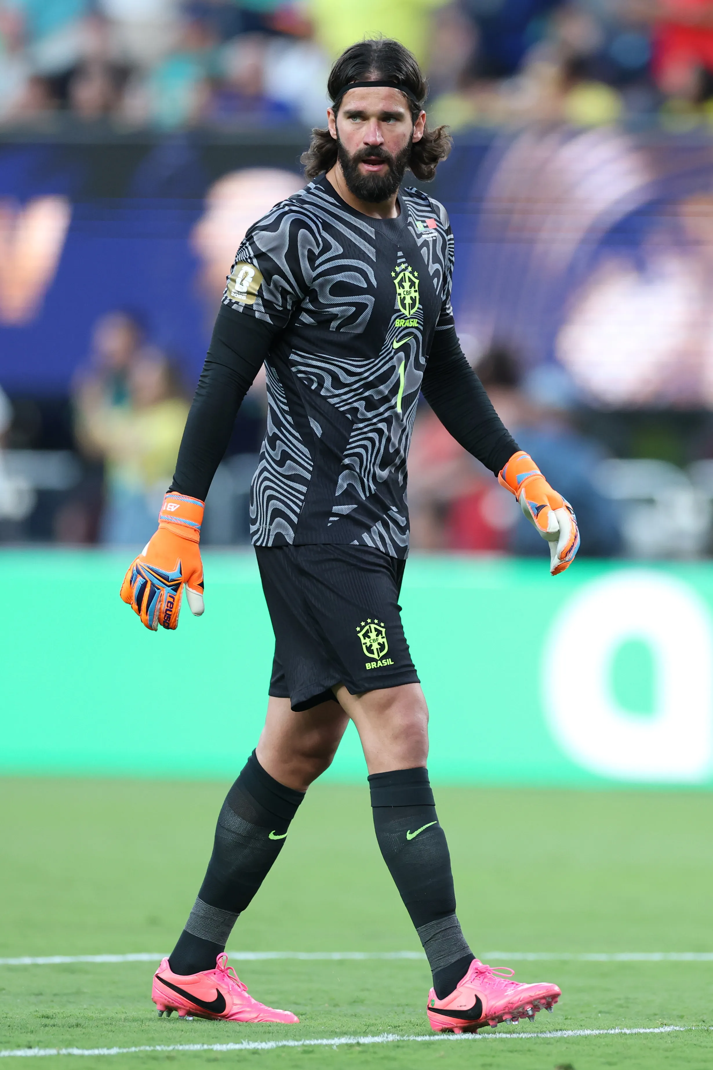EAST RUTHERFORD, NEW JERSEY – JUNE 13: Alisson #1 of Brazil looks on during the FIFA World Cup 2026 Group C match between Brazil and Morocco at New York New Jersey Stadium on June 13, 2026 in East Rutherford, New Jersey. (Photo by Kevin C. Cox/Getty Images)