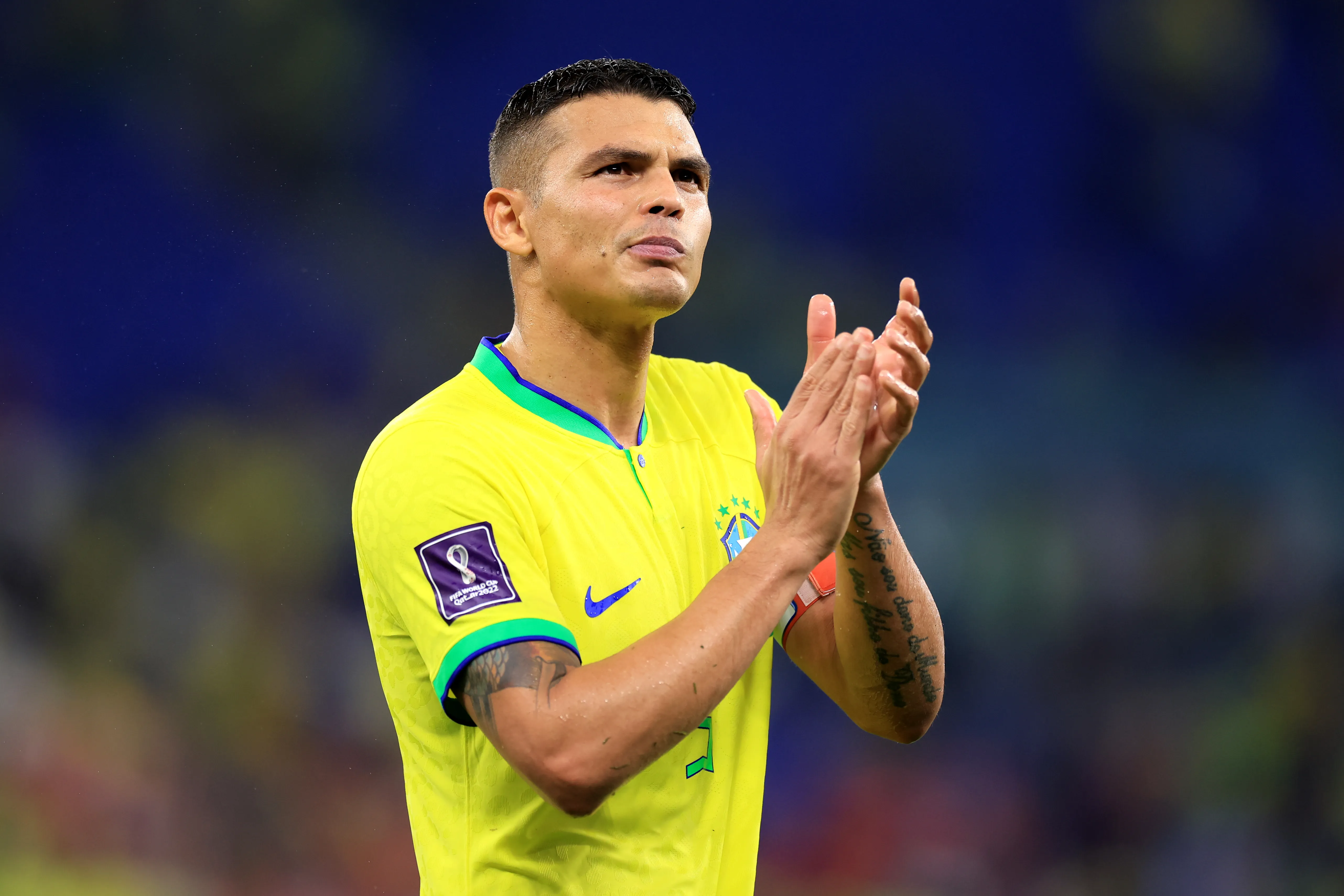 DOHA, QATAR – DECEMBER 05: Thiago Silva of Brazil celebrates after the team’s victory during the FIFA World Cup Qatar 2022 Round of 16 match between Brazil and South Korea at Stadium 974 on December 05, 2022 in Doha, Qatar. (Photo by Buda Mendes/Getty Images)
