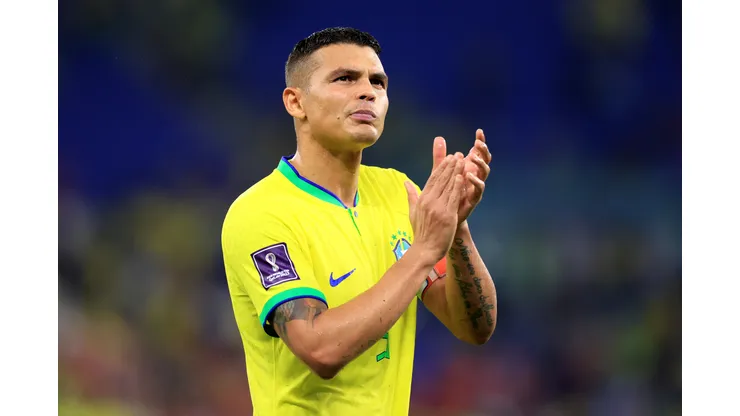 DOHA, QATAR - DECEMBER 05: Thiago Silva of Brazil celebrates after the team's victory during the FIFA World Cup Qatar 2022 Round of 16 match between Brazil and South Korea at Stadium 974 on December 05, 2022 in Doha, Qatar. (Photo by Buda Mendes/Getty Images)