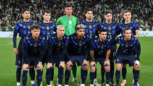 TURIN, ITALY – MARCH 31: Team of Uruguay line up during an international friendly match between Algeria and Uruguay on March 31, 2026 in Turin, Italy. (Photo by Valerio Pennicino/Getty Images)