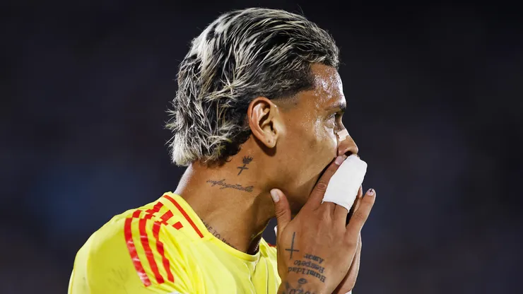 MONTEVIDEO, URUGUAY - NOVEMBER 15: Richard Rios of Colombia reacts during the South American Qualifier match between Uruguay and Colombia at Centenario Stadium on November 15, 2024 in Montevideo, Uruguay. (Photo by Ernesto Ryan/Getty Images)