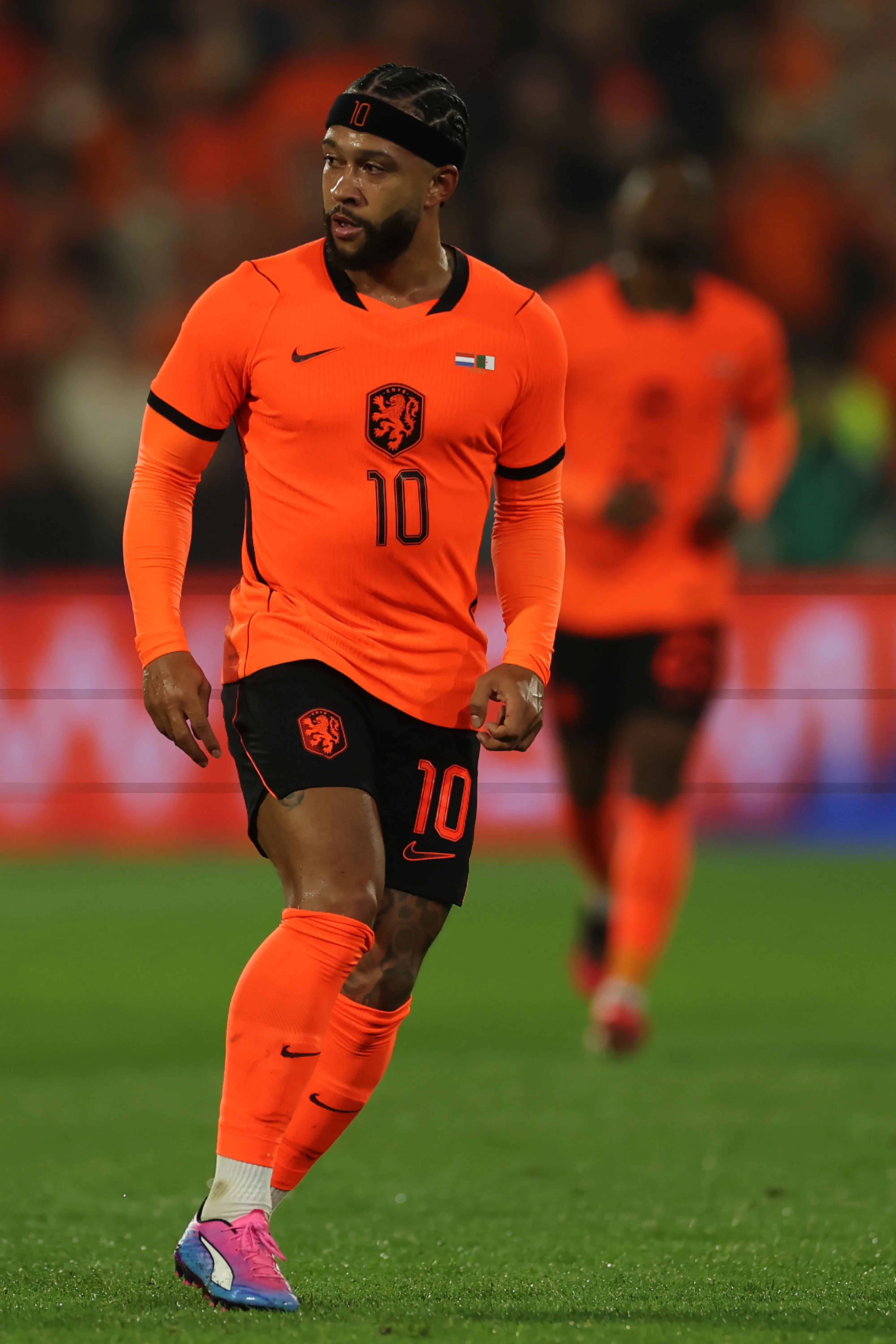 ROTTERDAM, NETHERLANDS – JUNE 03: Memphis Depay of Netherlands in action during the international friendly match between Netherlands and Algeria at De Kuip on June 03, 2026 in Rotterdam, Netherlands. (Photo by Dean Mouhtaropoulos/Getty Images)