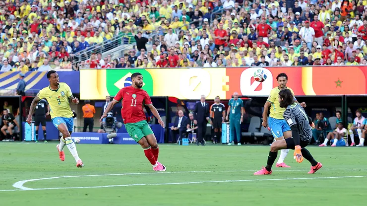 Ismael Saibari #11, do Marrocos, marca o primeiro gol de sua equipe durante a partida do Grupo C da Copa do Mundo da FIFA 2026 entre Brasil e Marrocos no New York New Jersey Stadium, em 13 de junho de 2026, em East Rutherford, Nova Jersey. (Foto de Dan Mullan/Getty Images)