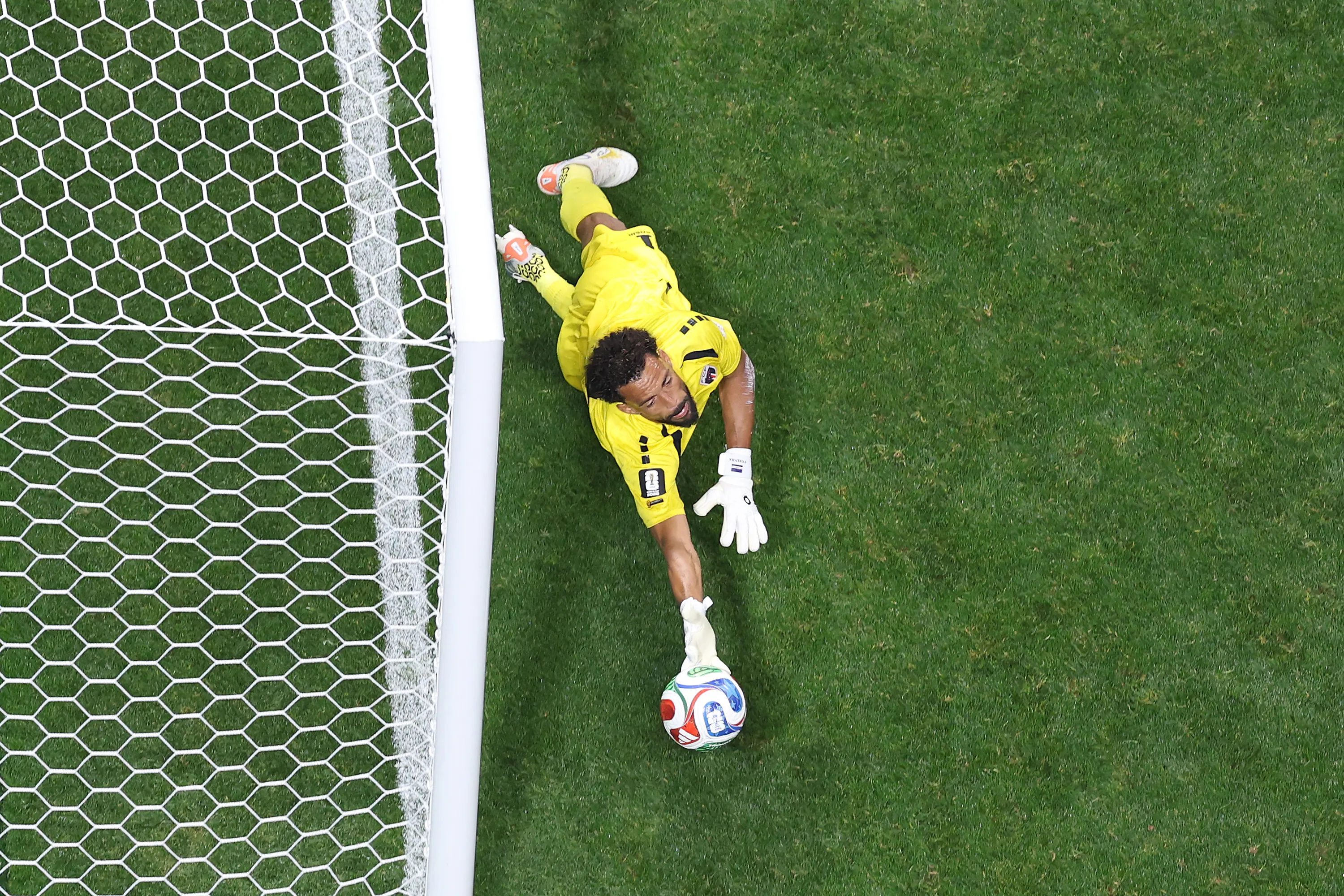 Vozinha #1 of Cabo Verde makes a save during the FIFA World Cup 2026 Group H match between Spain and Cabo Verde at Atlanta Stadium on June 15, 2026 in Atlanta, Georgia. (Photo by Justin Setterfield/Getty Images)
