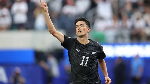 LOS ANGELES, CALIFORNIA – JUNE 15: Elijah Just #11 of New Zealand celebrates scoring his team's first goal during the FIFA World Cup 2026 Group G match between IR Iran and New Zealand at Los Angeles Stadium on June 15, 2026 in Los Angeles, California. (Photo by Harry How/Getty Images)