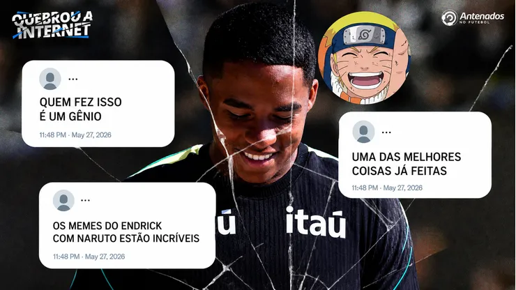 Torcedores comparam Endrick a Naruto. Fotos: Rodolfo Buhrer/AGIF e Reprodução/Redes Sociais