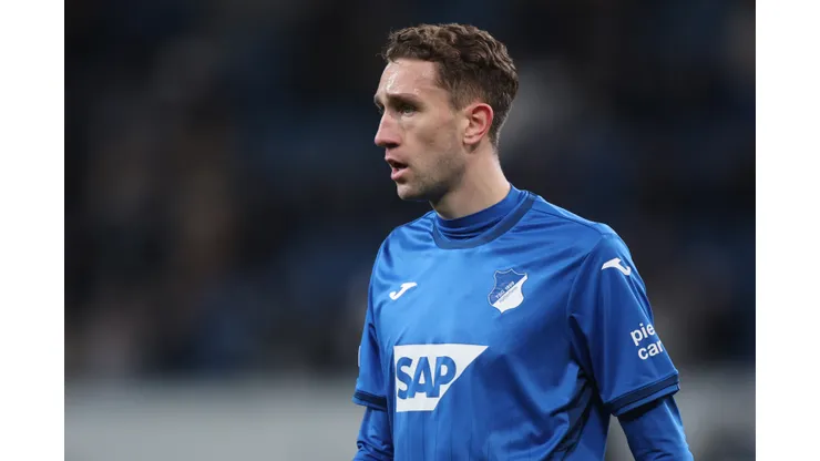 SINSHEIM, GERMANY - JANUARY 23: Arthur Chaves of TSG 1899 Hoffenheim reacts during the UEFA Europa League 2024/25 League Phase MD7 match between TSG 1899 Hoffenheim and Tottenham Hotspur at Rhein-Neckar-Arena on January 23, 2025 in Sinsheim, Germany. (Photo by Alex Grimm/Getty Images)