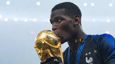 Paul Pogba of France celebrates with the World Cup Trophy following his sides victory in the 2018 FIFA World Cup Final between France and Croatia at Luzhniki Stadium on July 15, 2018 in Moscow, Russia.