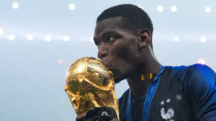 Paul Pogba of France celebrates with the World Cup Trophy following his sides victory in the 2018 FIFA World Cup Final between France and Croatia at Luzhniki Stadium on July 15, 2018 in Moscow, Russia.