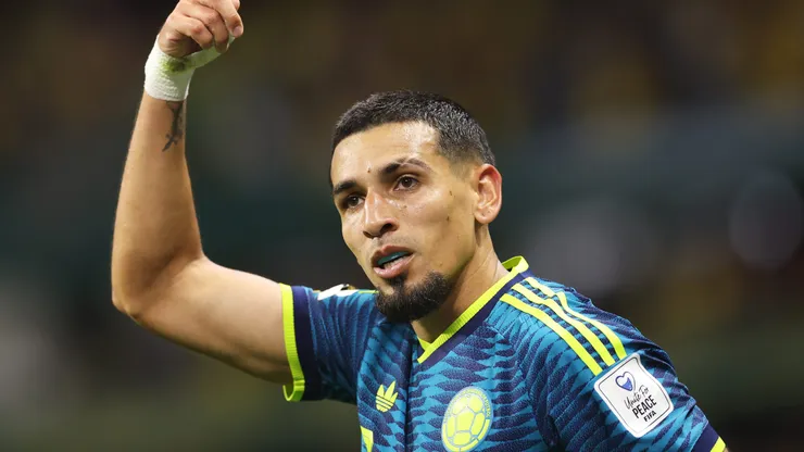 MEXICO CITY, MEXICO - JUNE 17: Daniel Munoz #2 of Colombia celebrates scoring his team's first goal during the FIFA World Cup 2026 Group K match between Uzbekistan and Colombia at Mexico City Stadium on June 17, 2026 in Mexico City, Mexico. (Photo by Carl Recine/Getty Images)