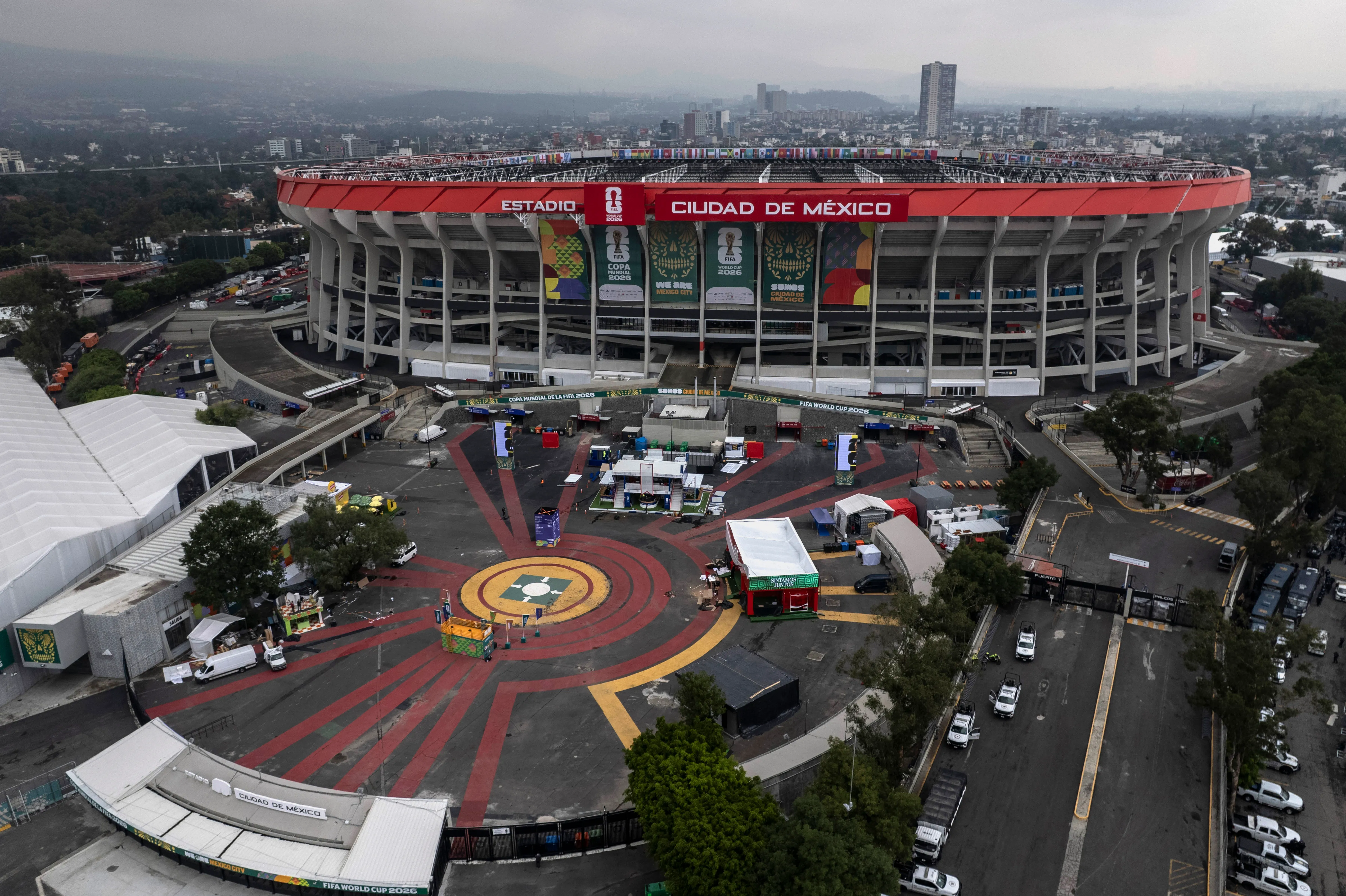 MEXICO CITY, MEXICO – JUNE 9: Aerial view of the Mexico City Stadium two days before the start of the 2026 World Cup on June 9, 2026 in Mexico City, Mexico. (Photo by Cristopher Rogel Blanquet/Getty Images)
