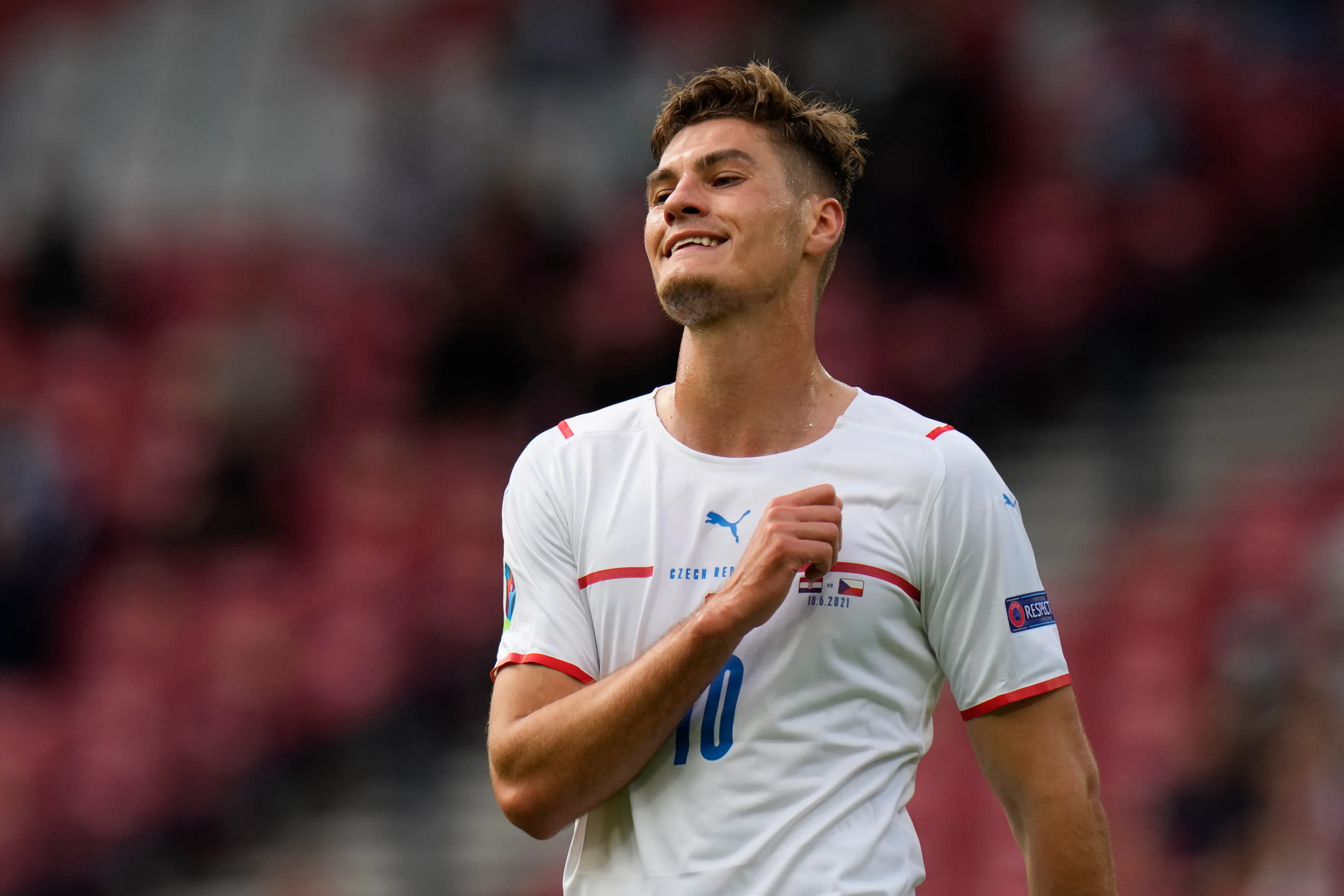GLASGOW, SCOTLAND – JUNE 18: Patrik Schick of Czech Republic reacts during the UEFA Euro 2020 Championship Group D match between Croatia and Czech Republic at Hampden Park on June 18, 2021 in Glasgow, Scotland. (Photo by Petr Josek – Pool/Getty Images)