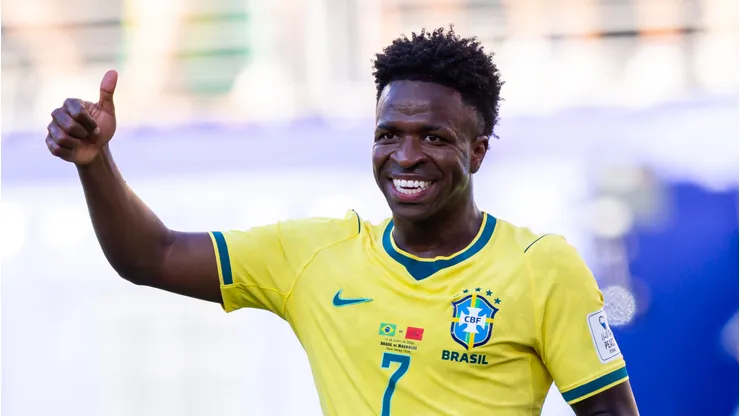 ESTADOS UNIDOS - NOVA JERSEY - 13/06/2026 - COPA DO MUNDO 2026, BRASIL X MARROCOS - Vinicius Junior jogador do Brasil comemora seu gol durante partida contra o Marrocos no estadio MetLife Stadium pelo campeonato Copa Do Mundo 2026. Foto: Rodolfo Buhrer/AGIF