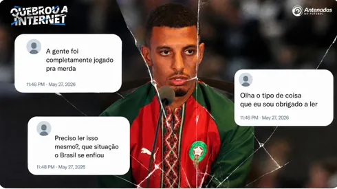 Azzedine Ounahi #8, do Marrocos, fala com a mídia durante a coletiva de imprensa de Marrocos um dia antes da partida do Grupo C da Copa do Mundo da FIFA 2026 entre Escócia e Marrocos no Boston Stadium, em 18 de junho de 2026, em Foxborough, Massachusetts. (Foto de Mattia Ozbot/Getty Images)
