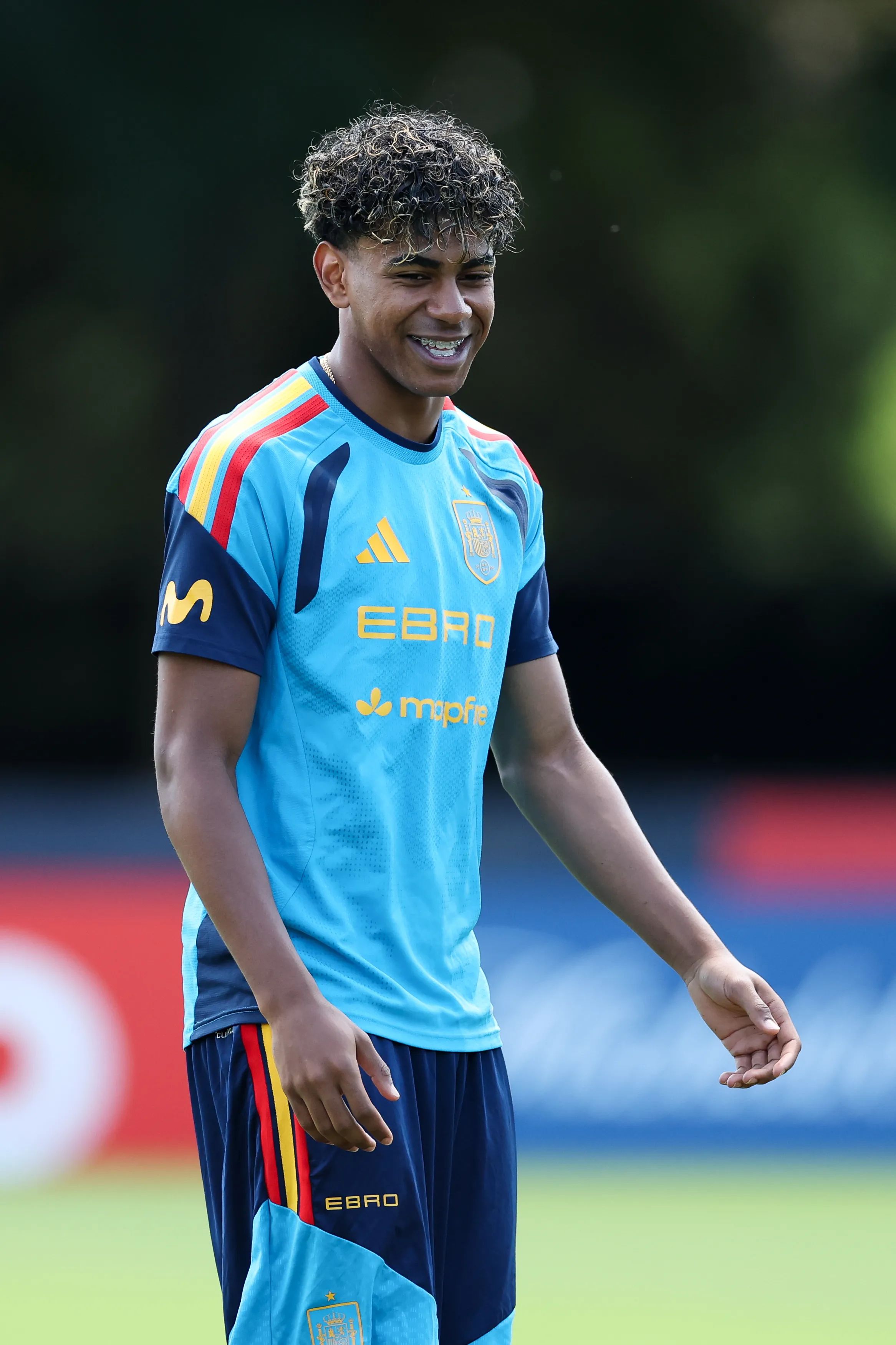 CHATTANOOGA, TENNESSEE – JUNE 19: Lamine Yamal #19 of Spain reacts during the training at Baylor School on June 19, 2026 in Chattanooga, Tennessee. (Photo by Florencia Tan Jun/Getty Images)