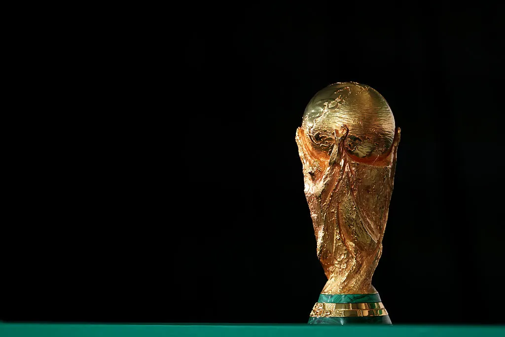 MEXICO CITY, MEXICO – JUNE 10: The World Cup trophy is seen during a FIFA World Cup 2026 Opening Press Conference at Mexico City Stadium on June 10, 2026 in Mexico City, Mexico. (Photo by Carl Recine/Getty Images)