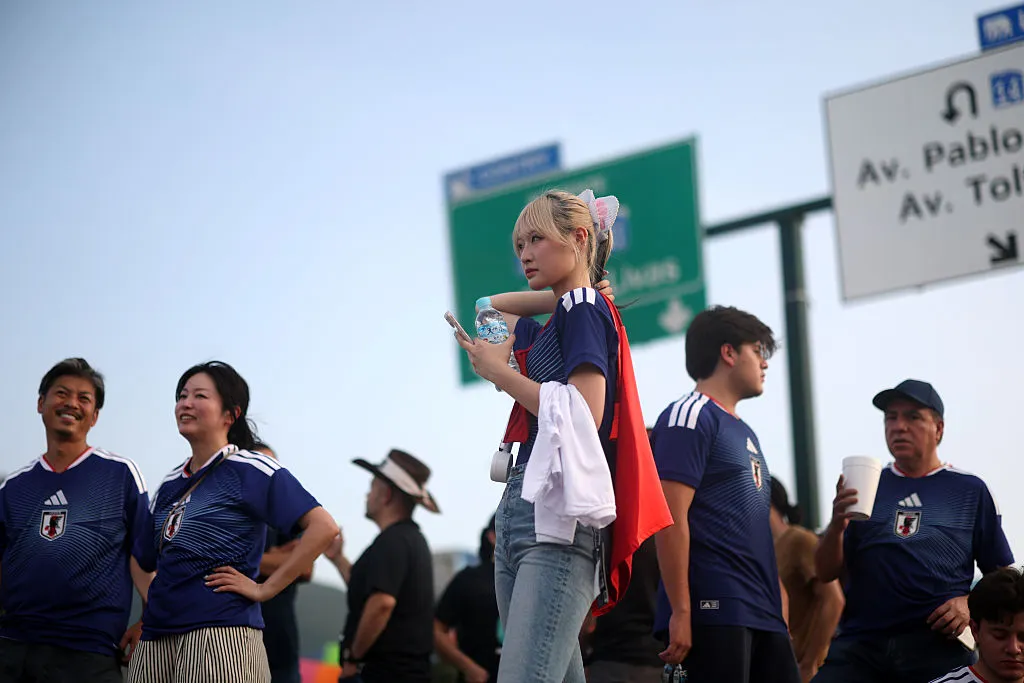 MONTERREY, MEXICO – JUNE 20: Japan fans arrive before the FIFA World Cup 2026 Group F match between Tunisia and Japan at Monterrey Stadium on June 20, 2026 in Monterrey, Mexico. (Photo by Carl Recine/Getty Images)