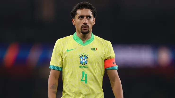 LONDON, ENGLAND - NOVEMBER 15: Marquinhos of Brazil reacts during the International Friendly between Brazil and Senegal at Emirates Stadium on November 15, 2025 in London, England. (Photo by Ryan Pierse/Getty Images)