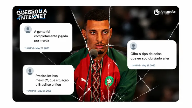 Azzedine Ounahi #8, do Marrocos, fala com a mídia durante a coletiva de imprensa de Marrocos um dia antes da partida do Grupo C da Copa do Mundo da FIFA 2026 entre Escócia e Marrocos no Boston Stadium, em 18 de junho de 2026, em Foxborough, Massachusetts. (Foto de Mattia Ozbot/Getty Images)