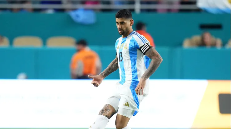MIAMI GARDENS, FLORIDA - OCTOBER 10: Cristian Romero of Argentina shoots during the International Friendly between Argentina and Venezuela at Hard Rock Stadium on October 10, 2025 in Miami Gardens, Florida. (Photo by Rich Storry/Getty Images)