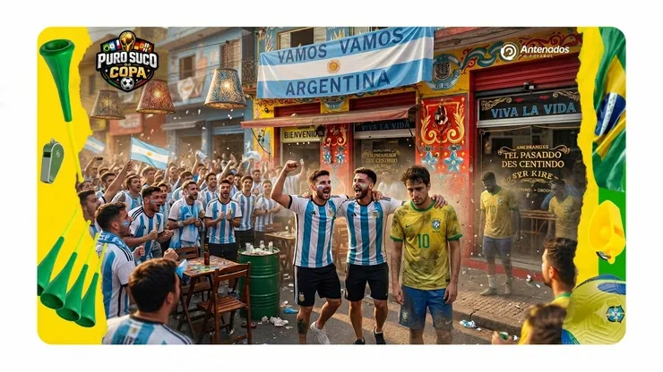 Torcedores da Argentina no bar Moocaires. Foto: Gerada em IA
