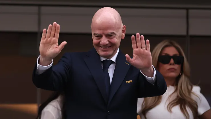 INGLEWOOD, CALIFORNIA - JUNE 12: Gianni Infantino, President of FIFA, waves before the FIFA World Cup 2026 Group D match between USA and Paraguay at Los Angeles Stadium on June 12, 2026 in Inglewood, California. (Photo by Richard Heathcote/Getty Images)