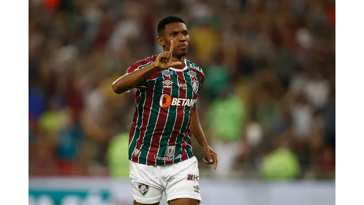 RIO DE JANEIRO, BRAZIL - JUNE 24: Lelê of Fluminense celebrates after scoring the team's first goal during the match between Fluminense and Bahia as part of Brasileirao 2023 at Maracana Stadium on June 24, 2023 in Rio de Janeiro, Brazil. (Photo by Wagner Meier/Getty Images)
