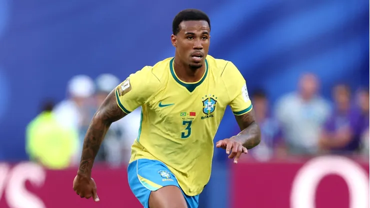Gabriel Magalhaes #3 of Brazil controls the ball during the FIFA World Cup 2026 Group C match between Brazil and Morocco at New York New Jersey Stadium on June 13, 2026 in East Rutherford, New Jersey. (Photo by Darrian Traynor/Getty Images)