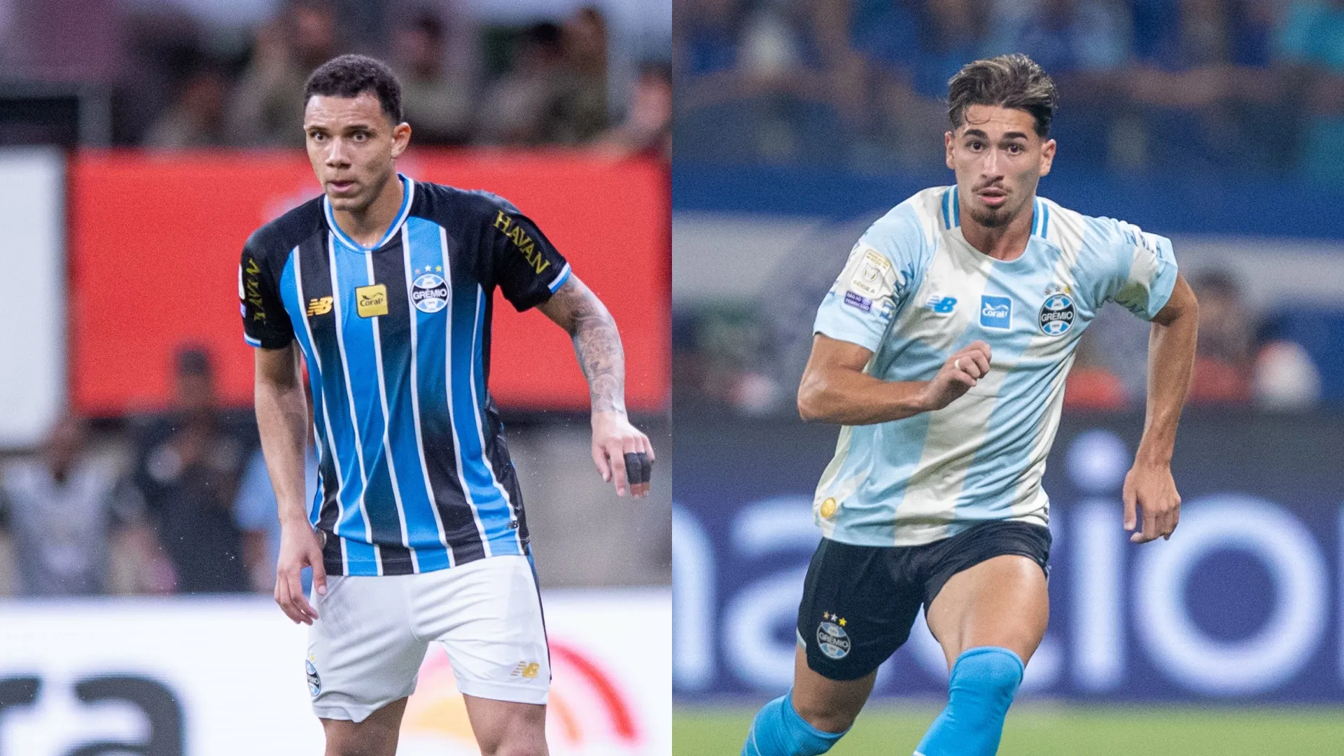 Viery jogador do Grêmio durante partida contra o Bahia/Pedro Gabriel jogador do Grêmio durante partida contra o Cruzeiro (Imagem: Jhony Pinho/AGIF/Fernando Moreno/AGIF)