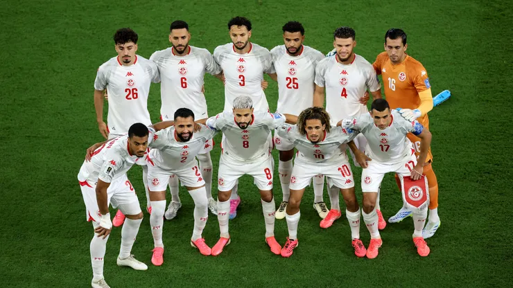 GUADALUPE, MEXICO - JUNE 20: Tunisia players pose for a team photograph before the FIFA World Cup 2026 Group F match between Tunisia and Japan at Monterrey Stadium on June 20, 2026 in Guadalupe, Mexico. (Photo by Carl Recine/Getty Images)