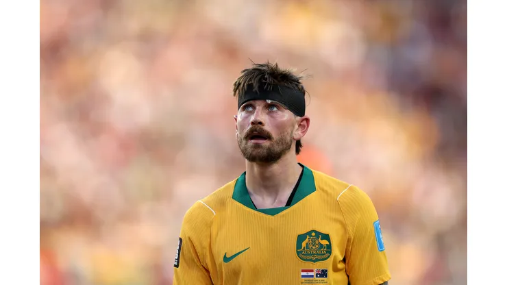 SANTA CLARA, CALIFORNIA - JUNE 25: Connor Metcalfe #8 of Australia looks on during the FIFA World Cup 2026 Group D match between Paraguay and Australia at San Francisco Bay Area Stadium on June 25, 2026 in Santa Clara, California. (Photo by Stu Forster/Getty Images)